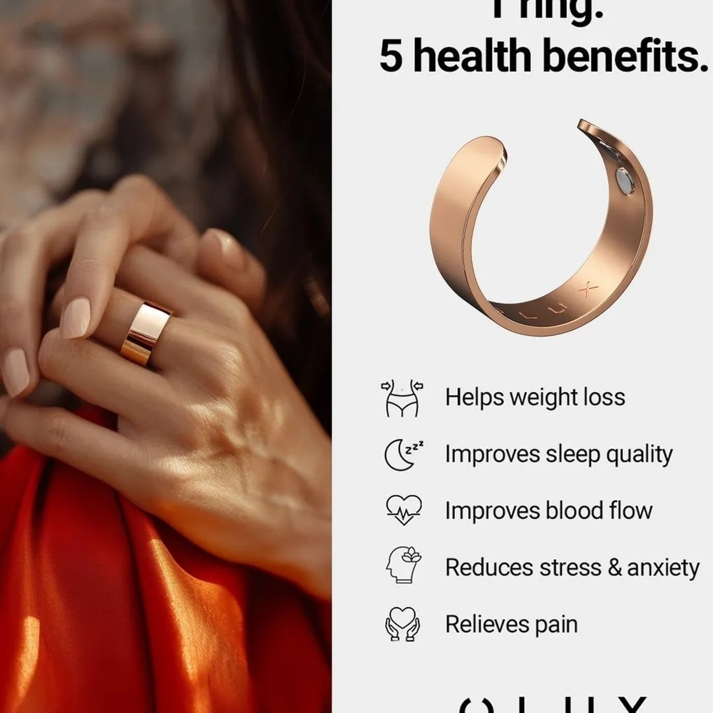Gold OLUX Open Band Ring. Size is Adjustable. Stainless Steel